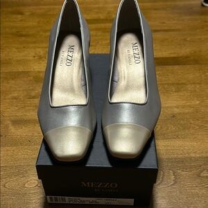Mezzo Gray and Gold Heels